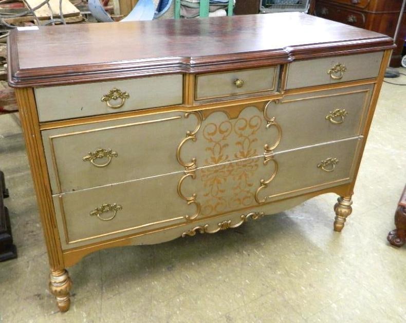 Painted 3 Over 2 Low Dresser on Casters - 34.5" x 50.5" x 22": See Photos For Condition and Details