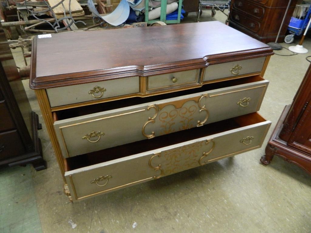 Painted 3 Over 2 Low Dresser on Casters - 34.5" x 50.5" x 22" - 3