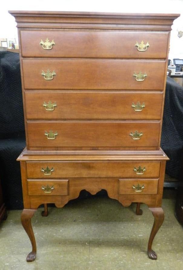 2 Piece 4 Over 3 Queen Ann Highboy Dresser - 61" x 35.5" x 21.5": See Photos For Condition and Details
