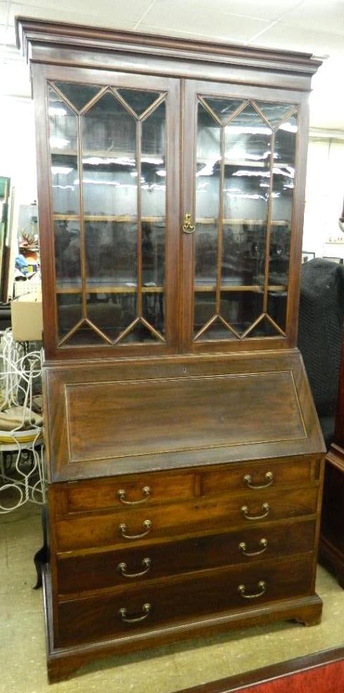 3 Piece Bookcase Top 5 Drawer Drop Front Desk - 86" x 40" x 22": See Photos For Condition and Details