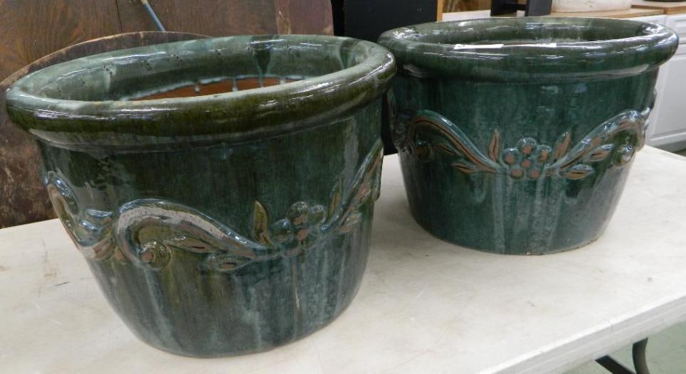 Pair of Modern Large Pottery Planters - Each 14" x 20": See Photos For Condition and Details
