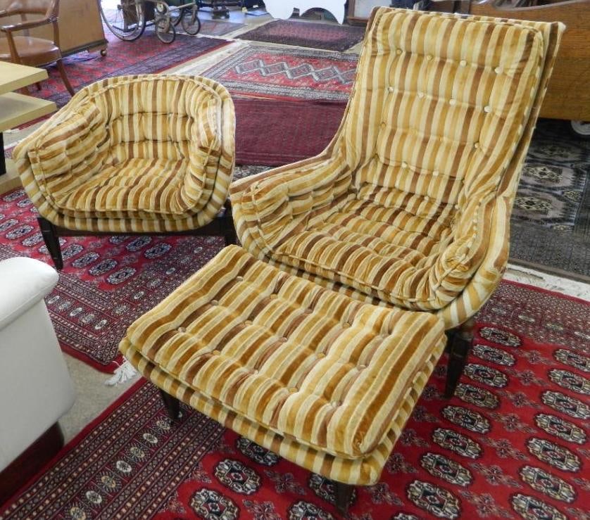 MCM Mid Century Upholstered Club Chair Arm Chair and Ottoman - Arm Chair 36" x 34" x 34": See Photos For Condition and Details