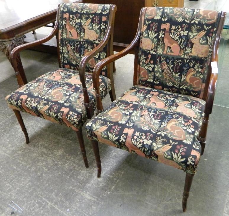 Pair of Upholstered Arm Chairs - Each 34" x 23" x 26": See Photos For Condition and Details