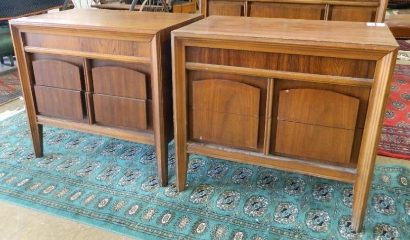 Pair of MCM Mid Century Modernage Furniture 2 Drawer Nightstands - Each 24" x 26" x 17": See Photos For Condition and Details