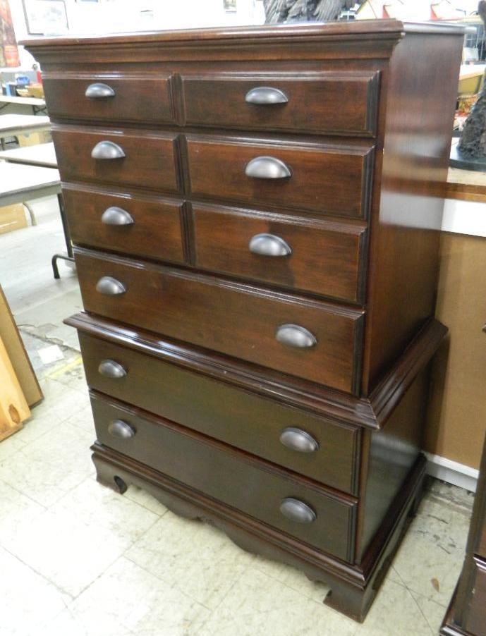 Mahogany 5 Drawer Highboy Tall Dresser - 50" x 34" x 18": See Photos For Condition and Details