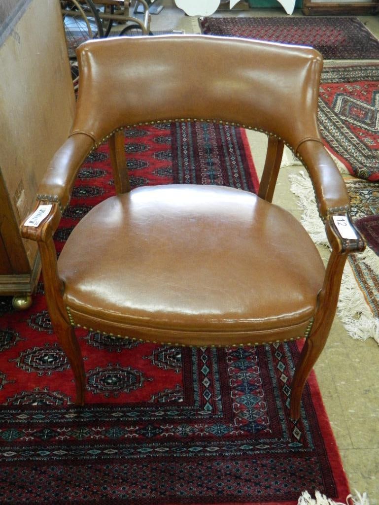 Leather Arm Chair with Tacks - 29.5" x 23" x 24": See Photos For Condition and Details