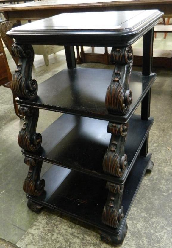 Modern Step Back Shelf Unit with Carved Scroll Supports - 30" x 18" x 18.5": See Photos For Condition and Details