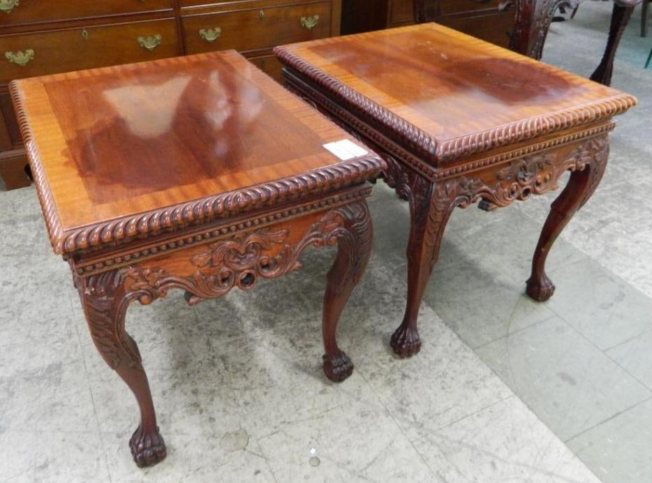 Pair of Heavily Carved Side Tables - Each 24" x 28.5" x 22.5": See Photos For Condition and Details