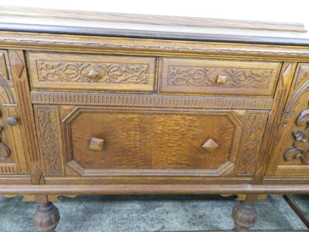 Oak Sideboard - 3 Drawer 2 Door - Heavily Carved - 39" x 69.5" x 22" - 4