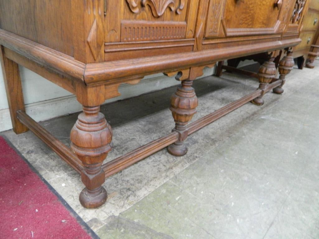 Oak Sideboard - 3 Drawer 2 Door - Heavily Carved - 39" x 69.5" x 22" - 5