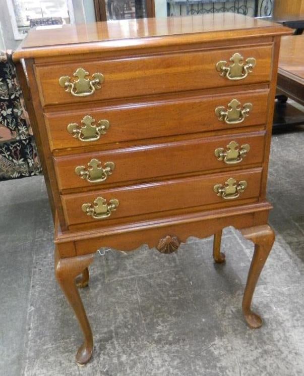 4 Drawer Silver Chest - French Legs - 38.5" x 24" x 18": See Photos For Condition and Details