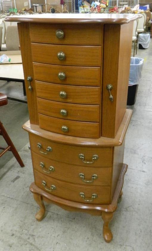 8 Drawer Lift top Jewelry Armoire - 42.5" x 19" x 16": See Photos For Condition and Details