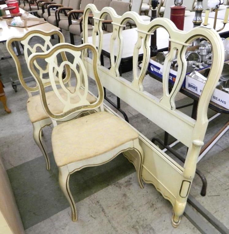 Basset Furniture French Provincial Full Size Bed with Rails 43" Tall - 2 Side Chairs: See Photos For Condition and Details