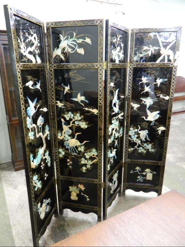 4 Panel Asian Room Divider / Screen - Mother of Pearl - 72" x 70": See Photos For Condition and Details