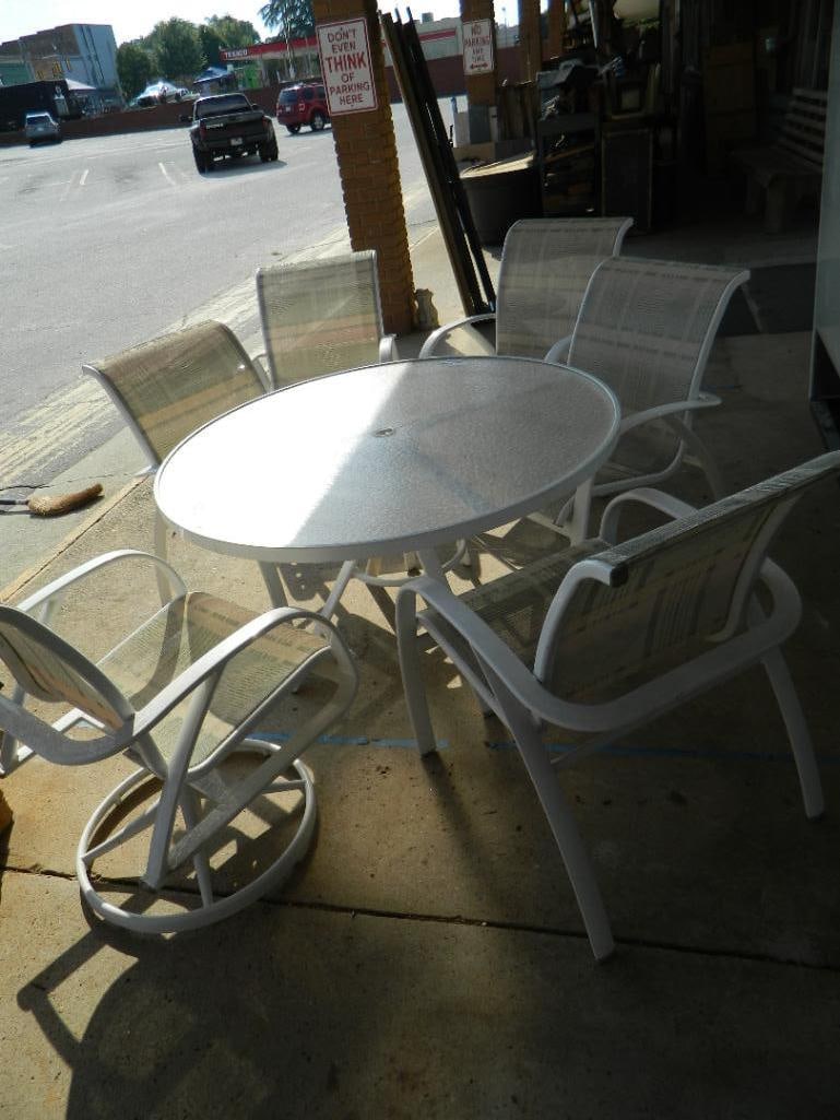 6 Piece Glass Top Table Patio Set - 2 Swivel Chairs - Table 27" x 48" - 2