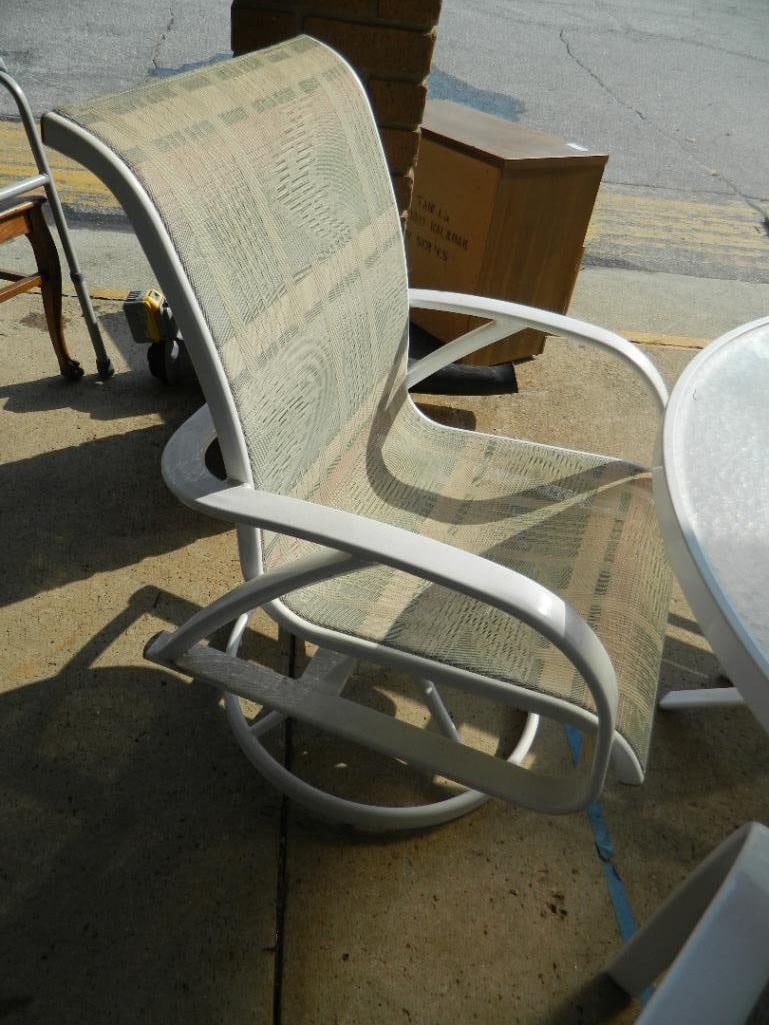 6 Piece Glass Top Table Patio Set - 2 Swivel Chairs - Table 27" x 48" - 3