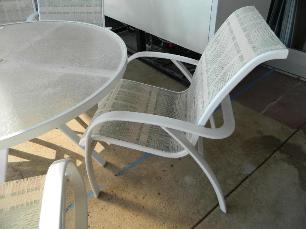 6 Piece Glass Top Table Patio Set - 2 Swivel Chairs - Table 27" x 48" - 4