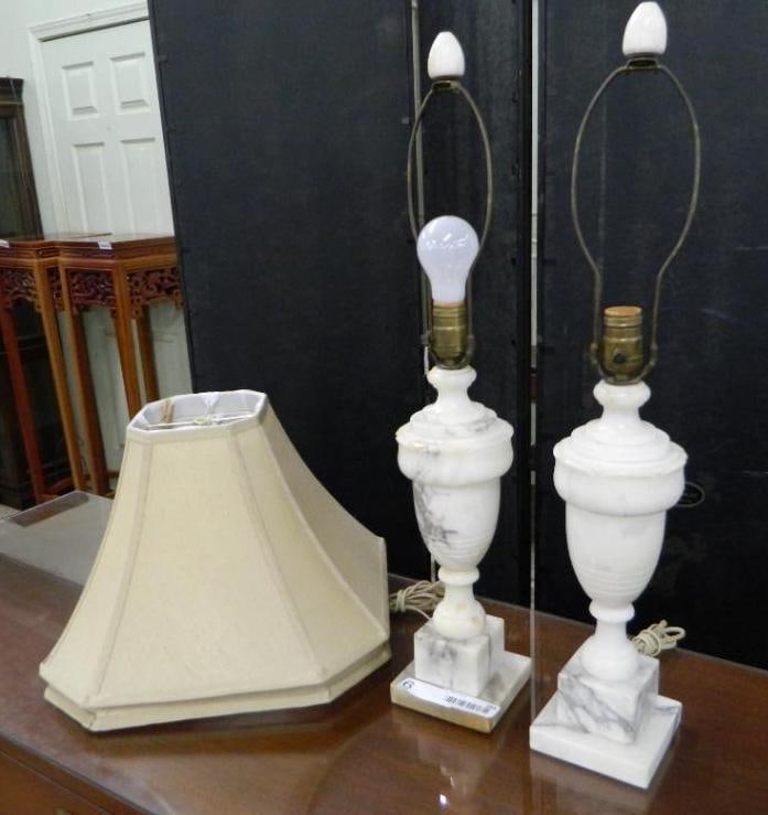 Pair of Alabaster Table Lamps - Each 27" x 4.75" x 4.75": See Photos For Condition and Details