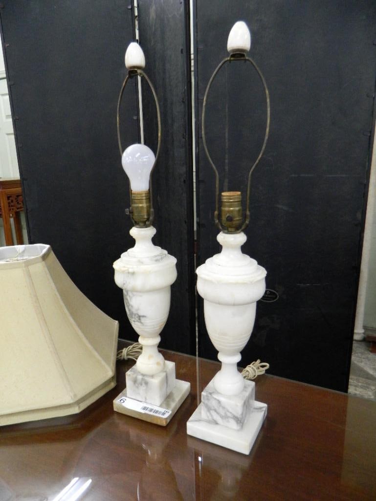 Pair of Alabaster Table Lamps - Each 27" x 4.75" x 4.75" - 2