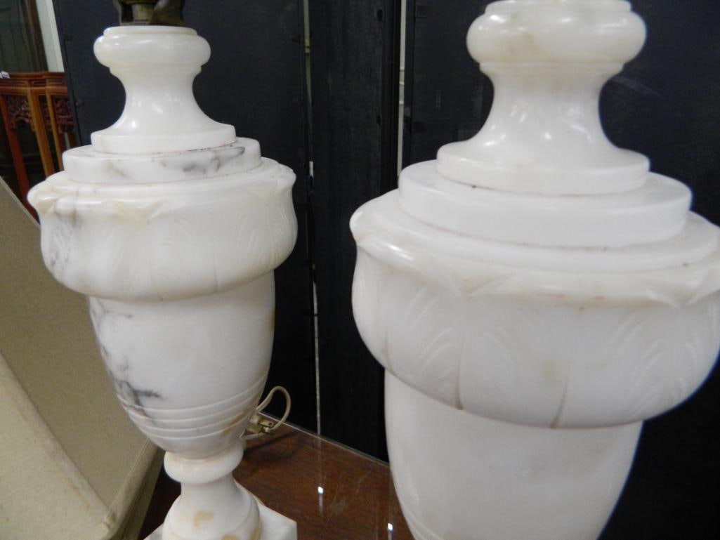 Pair of Alabaster Table Lamps - Each 27" x 4.75" x 4.75" - 4