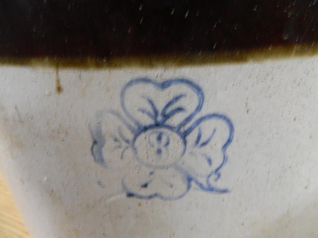 8 Gallon Pottery Crock - Clover Decoration - 15" x 14" - 2