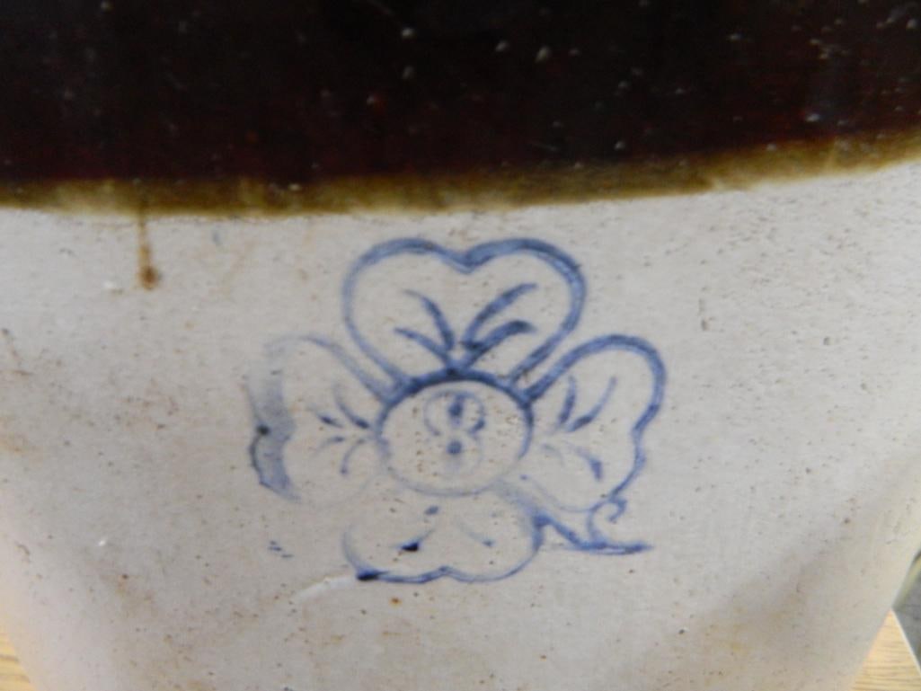 8 Gallon Pottery Crock - Clover Decoration - 15" x 14" - 7