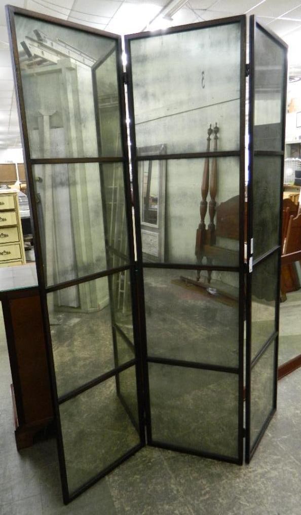 Mirrored 3 Panel Room Divider / Screen - 79.5" x 60": See Photos For Condition and Details