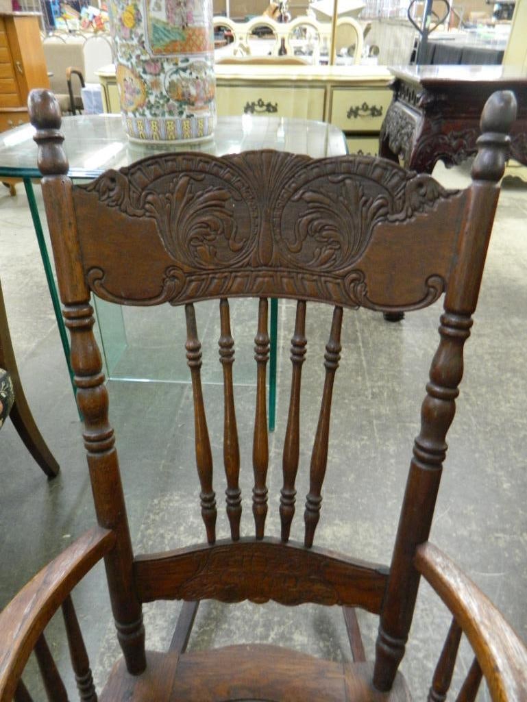 Pressed Back Rocker with Leather Seat - 39" x 22" x 32" - 2