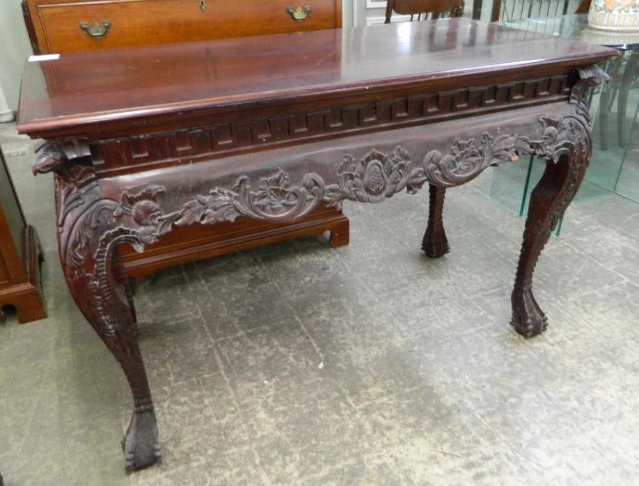 Heavily Carved Mahogany Library Table - 35.5" x 53" x 25" (1 of 7)