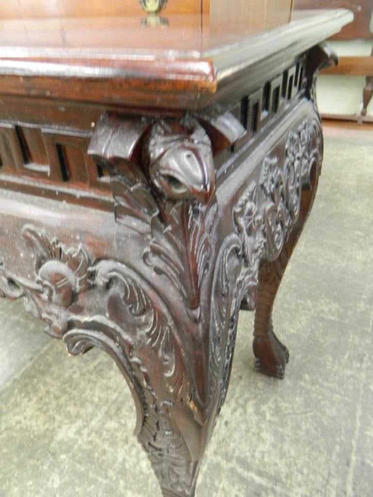 Heavily Carved Mahogany Library Table - 35.5" x 53" x 25" - 3