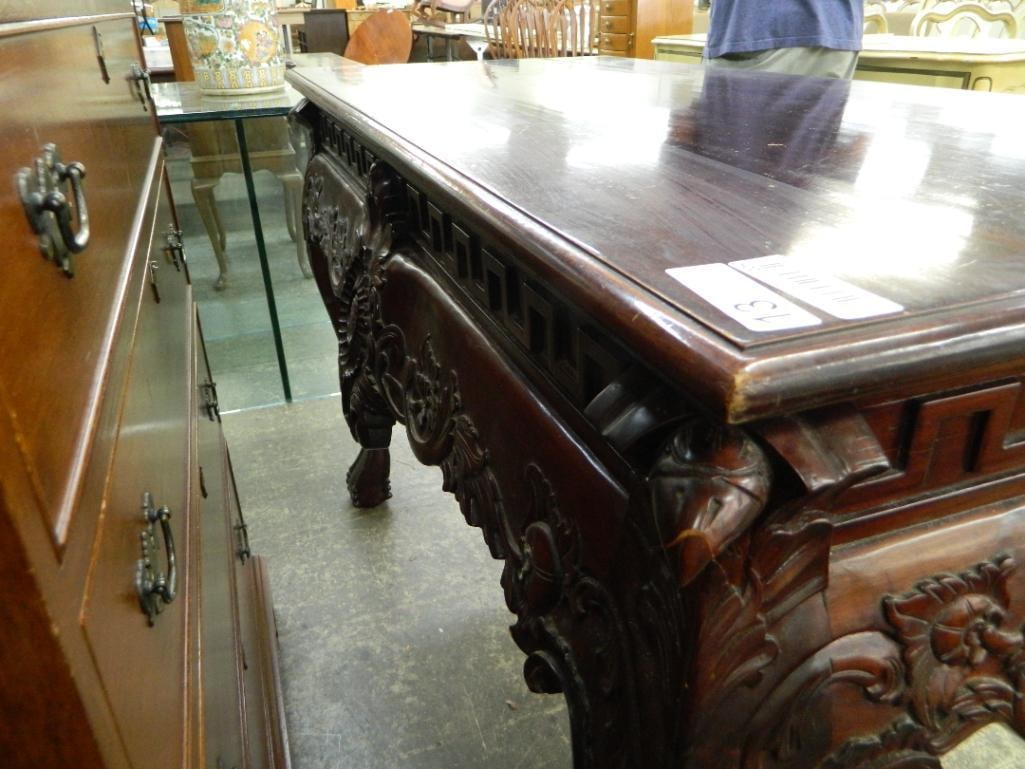 Heavily Carved Mahogany Library Table - 35.5" x 53" x 25" - 7