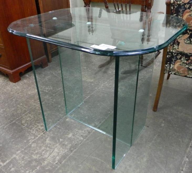 All Glass Foyer Table - 31.5" x 36" x 28": See Photos For Condition and Details