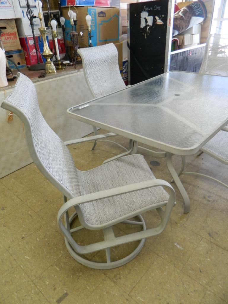 5 Piece Glass Top Table Patio Set - 2 Swivel Chairs - Table 27.5" x 66" x 40" - 3