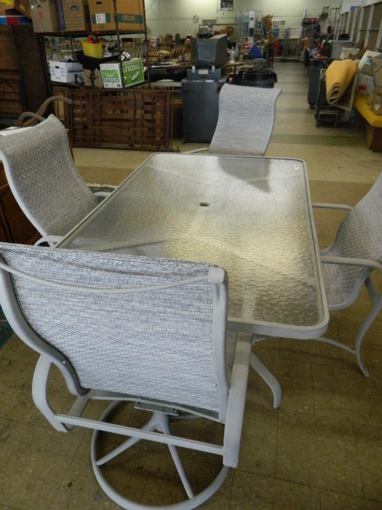 5 Piece Glass Top Table Patio Set - 2 Swivel Chairs - Table 27.5" x 66" x 40" - 7