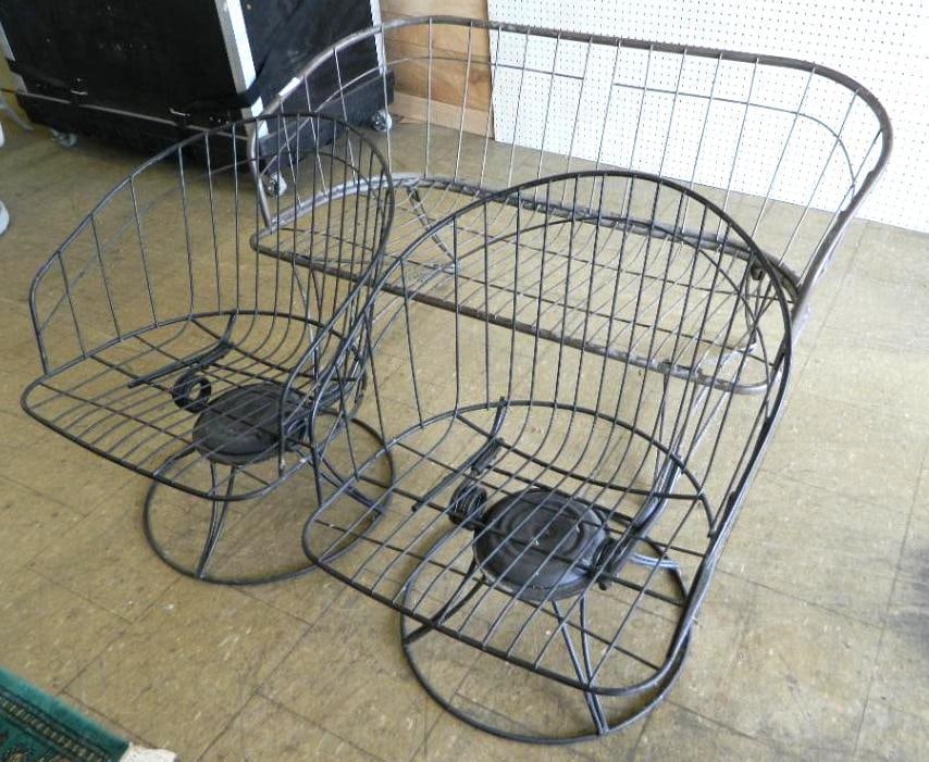 3 Piece Wrought Iron Patio Set - 2 Spring Chairs and a Settee - Settee 28" x 53" x 27": See Photos For Condition and Details