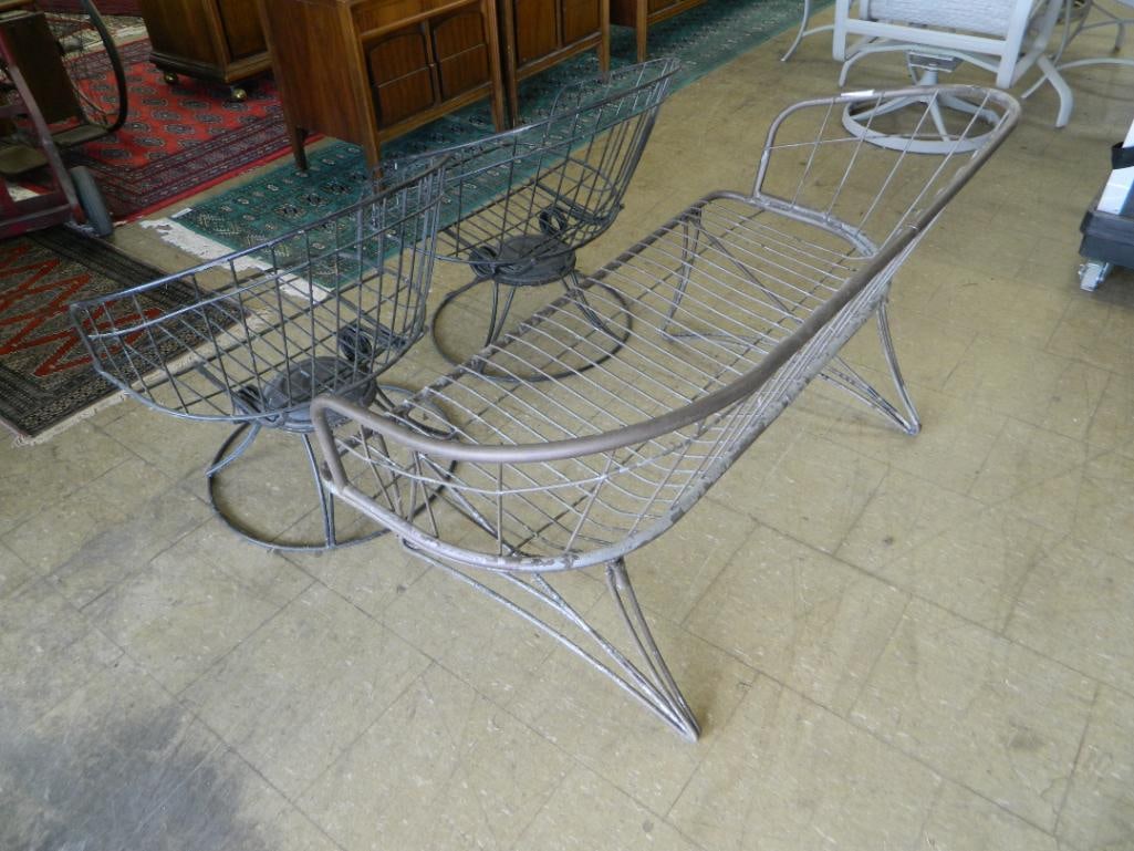 3 Piece Wrought Iron Patio Set - 2 Spring Chairs and a Settee - Settee 28" x 53" x 27" - 2