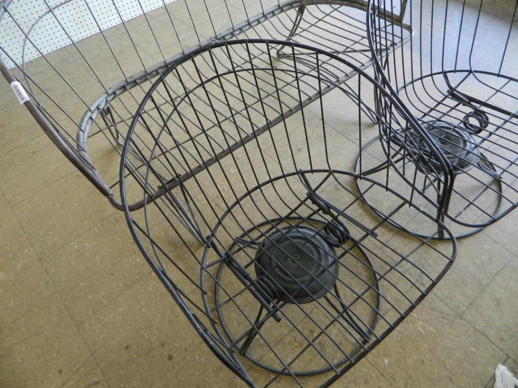 3 Piece Wrought Iron Patio Set - 2 Spring Chairs and a Settee - Settee 28" x 53" x 27" - 5