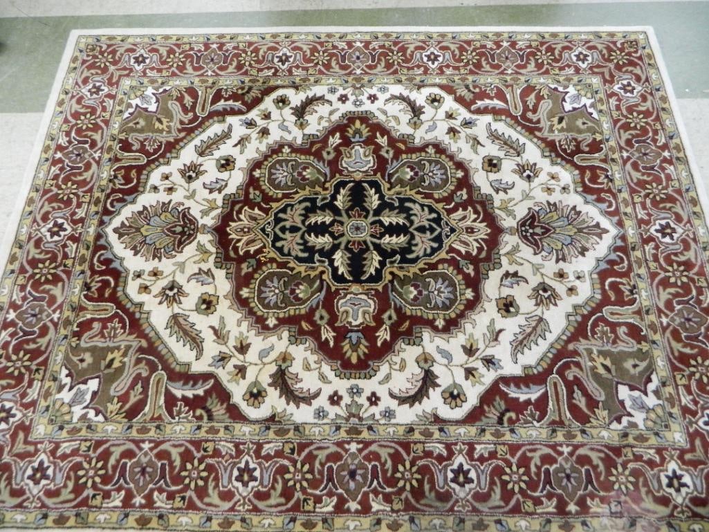 "Rug and Home" Wool Room Size Rug - Ivory and Red - 113" x 88": See Photos For Condition and Details