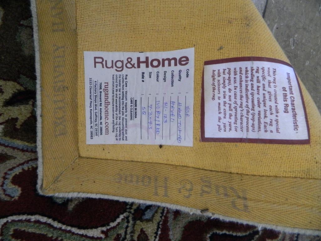 "Rug and Home" Wool Room Size Rug - Ivory and Red - 113" x 88" - 5