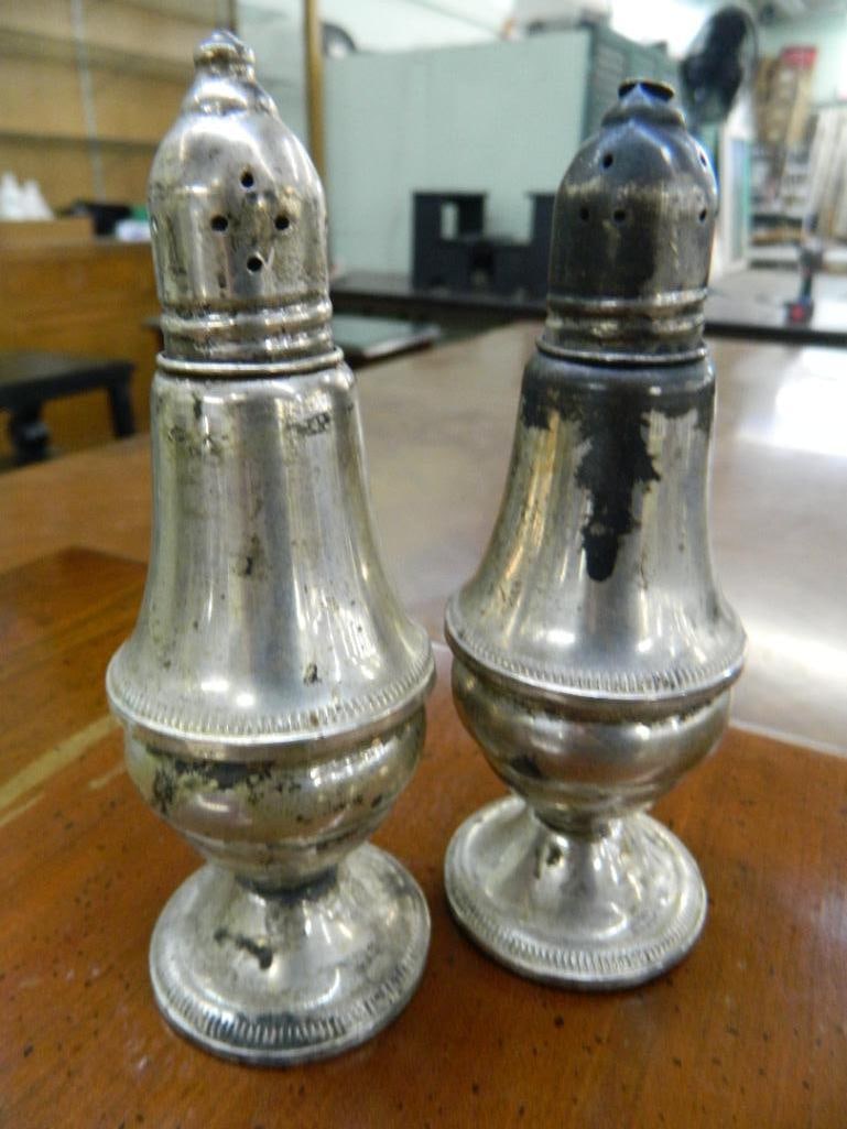 Sterling Silver - Weighted Salt and Pepper Shakers - 45 Grams Childs Cup - .27 Grams Gold - 5