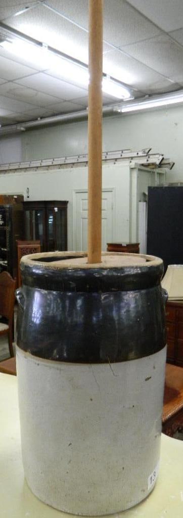 3 Gallon Pottery Churn - 32" x 10": See Photos For Condition and Details