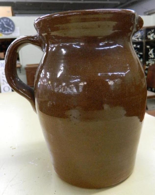 Brown Glaze Pottery Pitcher - 7.5" x 7" x 5.25": See Photos For Condition and Details