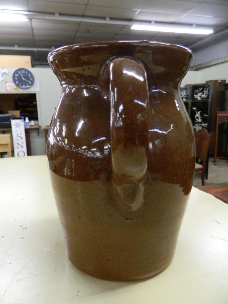 Brown Glaze Pottery Pitcher - 7.5" x 7" x 5.25" - 2
