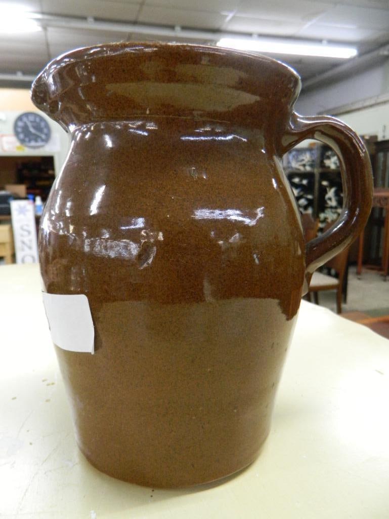 Brown Glaze Pottery Pitcher - 7.5" x 7" x 5.25" - 3
