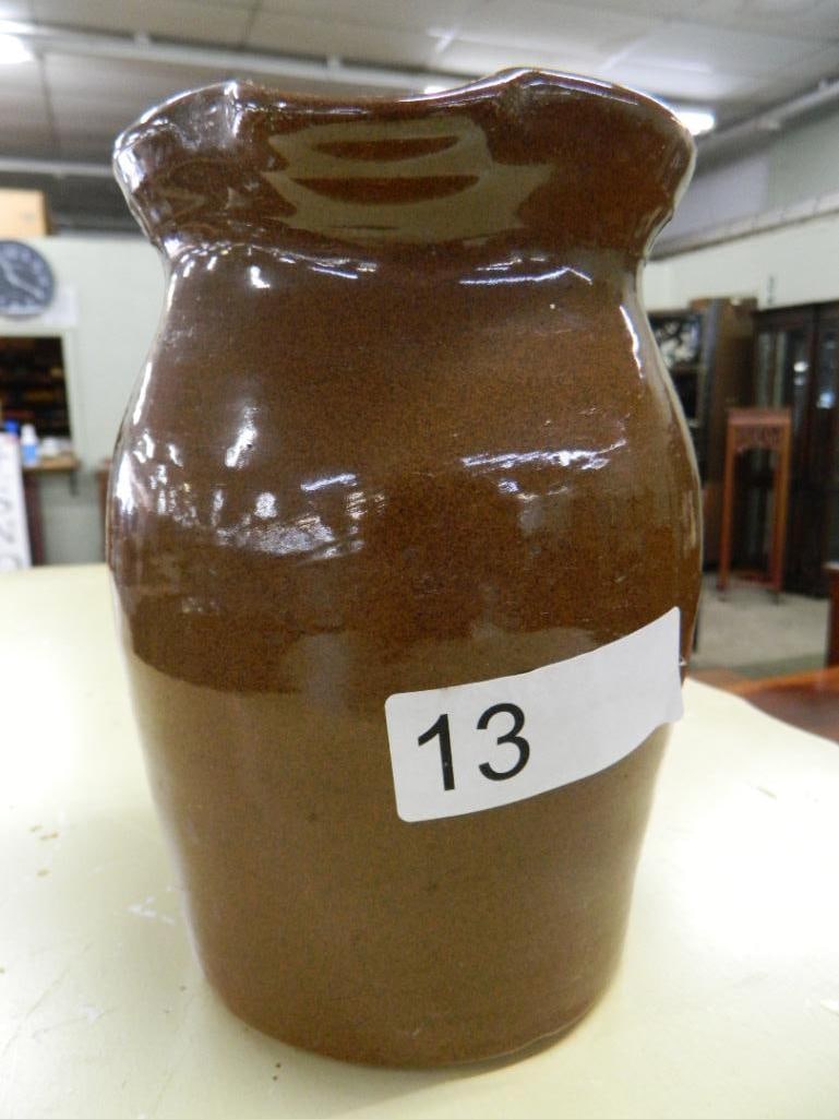 Brown Glaze Pottery Pitcher - 7.5" x 7" x 5.25" - 4