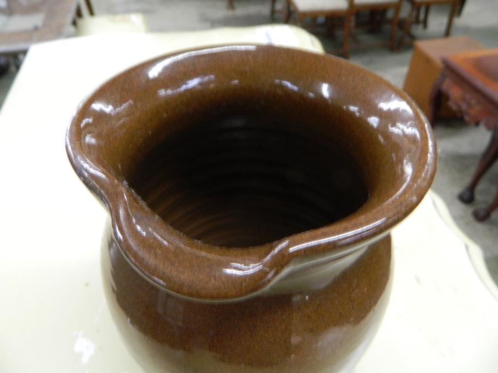 Brown Glaze Pottery Pitcher - 7.5" x 7" x 5.25" - 5