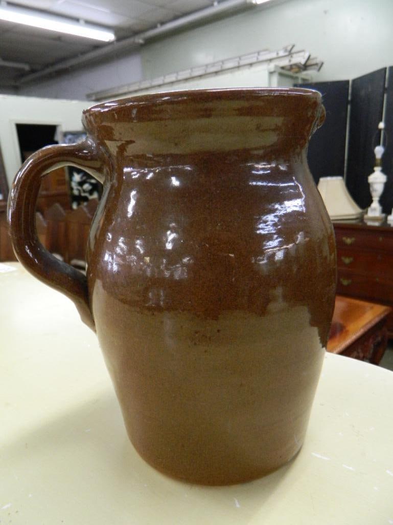Brown Glaze Pottery Pitcher - 7.5" x 7" x 5.25" - 7