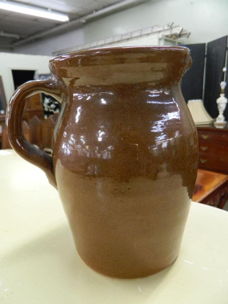 Brown Glaze Pottery Pitcher - 7.5" x 7" x 5.25" - 8