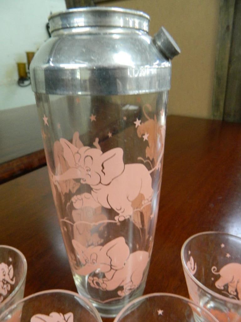 Vintage Cocktail Shaker with 4 Glasses - "Pink Elephant" - 2