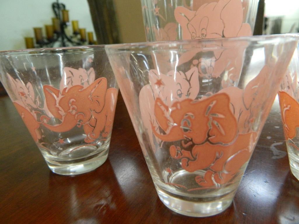 Vintage Cocktail Shaker with 4 Glasses - "Pink Elephant" - 6